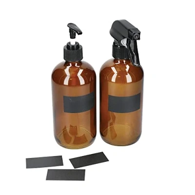 Afbeelding van KC Blue Klassieke Amber Glazen Spuitfles en Pompfles Set voor Schoonmaken Waterverstuiver Planten of Zeepdispenser