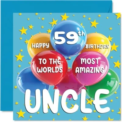 Afbeelding van verjaardagskaart 59e oom World&#039;s Most Amazing Uncle voor van nicht en neef, 145 mm x mm, 59 jaar, wenskaarten
