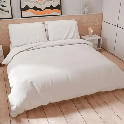 Afbeelding van PETTI Artigiani Italiani Maxi eenpersoons beddengoed 220 x 155 cm (1 kussensloop 80 inbegrepen), zachte microvezel dekbedovertrekset effen wit