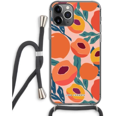 Afbeelding van Case Company® hoesje met Koord geschikt voor iPhone 11 Pro Perzik Telefoonhoesje Zwart Extra Bescherming aan alle Kanten en Over de Schermrand