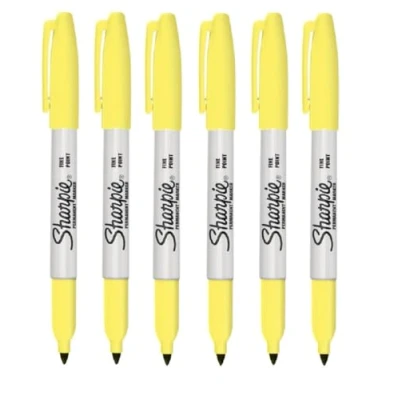 Afbeelding van Sharpie Permanente marker met fijne punt, citriengeel, 6 stuks
