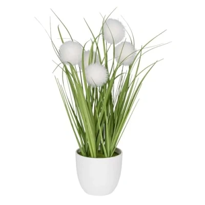 Afbeelding van Ideen mit Herz Decoratief knoopgras, kunstplant met pot, 30 cm hoog (witte bloemen)