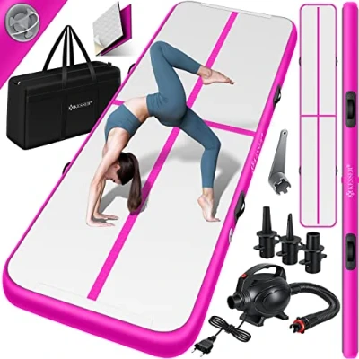 Afbeelding van KESSER® Gymnastiekmat Opblaasbare Airtrack FitnessmatYogamat,Tumblingmatten,Trainingsmat,Sportmat Sporten &amp; SpelenBuiten Binnenincl. Draagtas Electr. Luchtpomp Roze / 6M