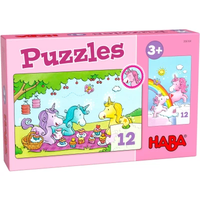 Afbeelding van Haba Legpuzzel Puzzels Eenhoorn Flonkerglans Meisjes Karton 2 X 12 Stukjes