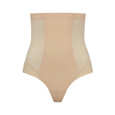 Afbeelding van Bye Bra Powermesh String Met Hoge Taille, Sterke Correctie string, Dubbellaags Voorpaneel, Siliconen Band, Shapewear thong Voor Dames, Shapewear, Beige, Xxl
