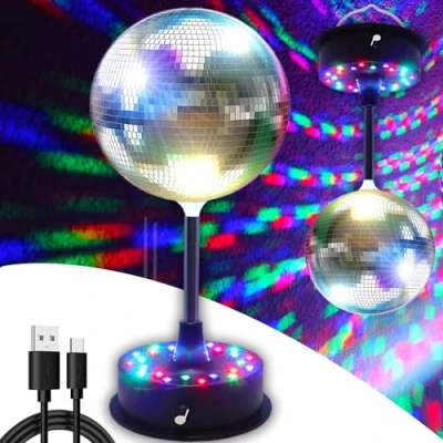 Afbeelding van 15,2 cm draaibare discobal om op te hangen met 5 tpm tot 9 verstelbare motorbasis, 24 RGB leds, DJ sfeerverlichting, ideaal voor feestjes, clubs, scènes
