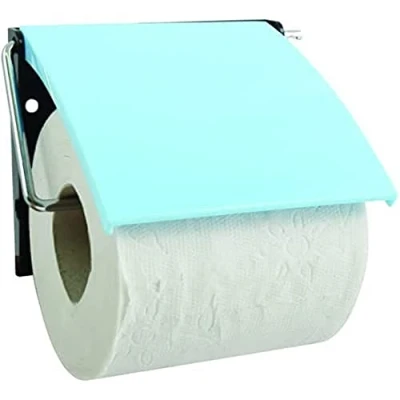 Afbeelding van MSV Toiletrolhouder wand/muur metaal met afdekklepje lichtblauw