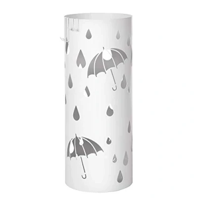 Afbeelding van SONGMICS Metalen paraplubak, rond, parapluhouder, met een plaat en haken, 49 x 19,5 cm, wit LUC23W, cm (H