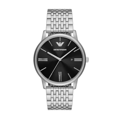 Afbeelding van Emporio Armani Herenhorloge, kwartsuurwerk en 42 mm kast met roestvrijstalen armband, leer of siliconen Zilverkleurig gitzwart, Armband