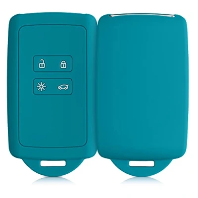 Afbeelding van kwmobile autosleutelhoes geschikt voor Renault 4 knops Smartkey autosleutel (alleen Keyless Go) Siliconenhoes in petrol Sleutelcover