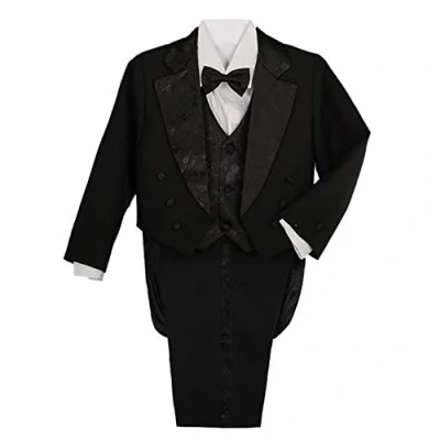 Afbeelding van Lito Angels Smoking Kostuum voor bruiloft, doop, ceremonie, kinderen, jongens, 5 delige set (blazer, overhemd, riem, vlinderdas en broek), wit/zwart/koningsblauw, Zwart B
