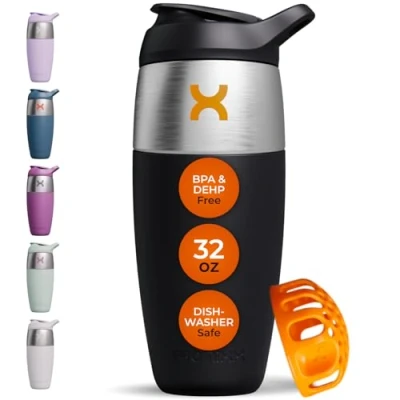 Image de Promixx Pursuit shaker Bouteille de protéines à paroi unique en acier inoxydable super lisse, 950 ml, noir