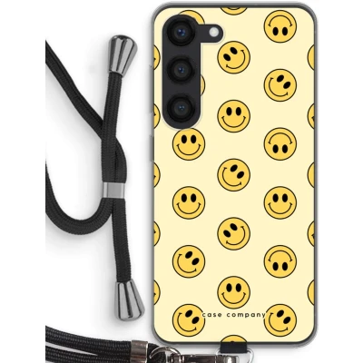 Afbeelding van hoesje met Koord geschikt voor Samsung Galaxy S23 Smiley N2 Telefoonhoesje Zwart Bescherming aan alle Kanten en Over de Schermrand