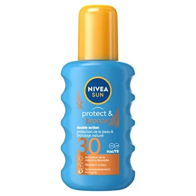 Afbeelding van NIVEA Sun Zonnebrand en bruiningsspray Protect &amp; Bronze met beschermingsfactor 30 (2 x 200 ml), zonnebrandcrème uv A B bescherming voor een natuurlijk gebronsde bruine kleur