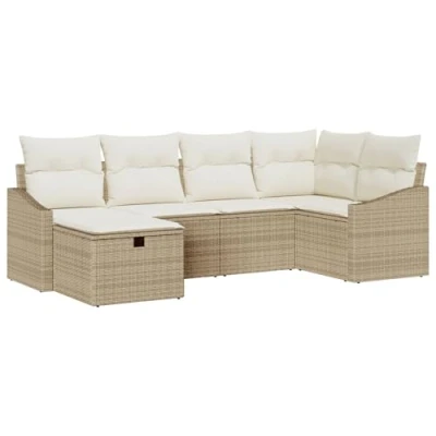 Afbeelding van vidaXL 6 delig tuinbankstel met kussens Beige Poly Riet