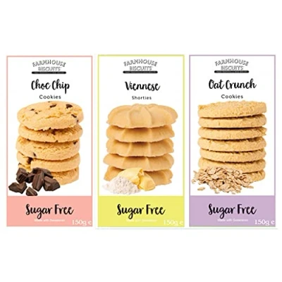 Afbeelding van Farmhouse Suikervrije koekjes, 3 stuks, chocoladekoekjes, 150 g x 1, Weense shorties knapperige havermoutkoekjes 1