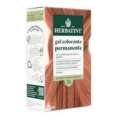 Afbeelding van Herbatint Permanente kleurgel voor haar, 8R, lichtblond, koper, 170 ml, zonder ammoniak, 100% dekking wit de gevoelige huid, met 8 biologische natuurlijke extracten