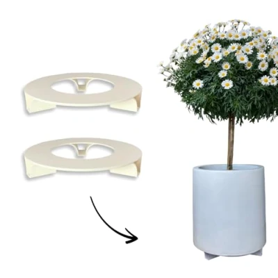 Afbeelding van terraced® Set van 2 bloempotschotels, kleur: crèmewit, rond, diameter 27 cm, onderzetter voor bloempotten, gerecycled materiaal, Made in Germany