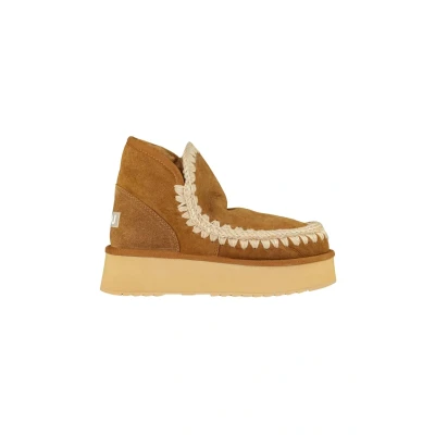 Afbeelding van Mou Mini Eskimo Platform Boot Laarzen Suède Dames Cognac Maat 40