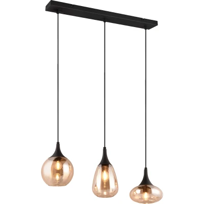 Afbeelding van TRIO LUMINA Hanglamp Zwart excl. 6x E14 40W Aanpasbaar in hoogte Amber glas