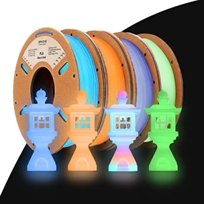 Afbeelding van ERYONE PLA filament 1,75 mm voor 3D printer, meerkleurig, +/ 0,03 mm, 4 x 250 g per verpakking, Glow in the Dark PLA, blauw, oranje, geel, groen