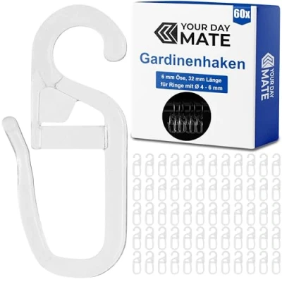 Afbeelding van 60 stuks gordijnhaken met ogen van 6 mm diameter, voor gordijnringen 4 mm, transparant, ophanghaken, haken gordijnringen, gordijnhaken,