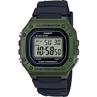Afbeelding van Casio W 218H 1AVCF Heren Digitaal Display Klassiek Quartz Horloge Zwart, Zwart/Groen, kwartshorloge