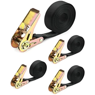 Afbeelding van QWORK 4 stuks 6 m x 25 mm ratelriemen voor motorfiets, auto, aanhanger, huis