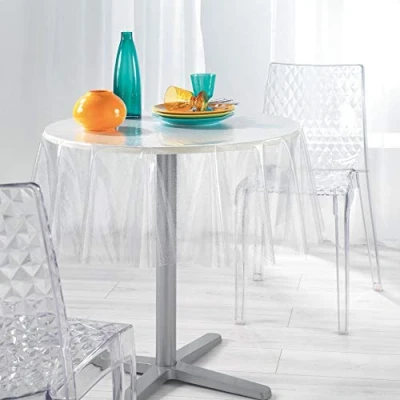Image de Decorline 1710465 nappe cristal imprimé paillettes pvc argent 140 x 240 cm
