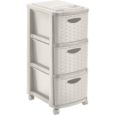 Image de M home tour de rangement 3 tiroirs imitation osier ficelle