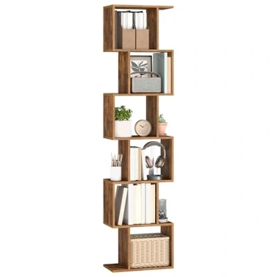 Afbeelding van VASAGLE Boekenkast, rek met 6 niveaus, 24 x 40 191 cm, vrijstaande plank, bureauplank, decoratieve presentatie, modern, woonkamer, slaapkamer, vintage bruin LBC461K01