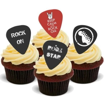 Afbeelding van JPS Rock On Guitar Eetbare taartdecoratie, 12 stuks