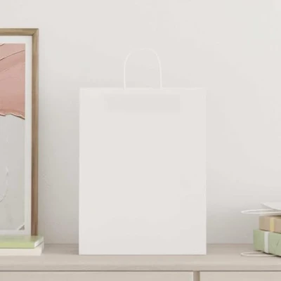 Afbeelding van vidaXL Kraftpapieren zakken, 50 stuks, met witte handgrepen, 32 x 12 42 cm