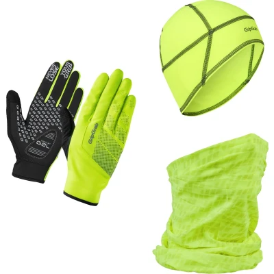 Afbeelding van GripGrab Hi Vis Cycling Essentials Geschenkdoos Fietshandschoenen Helmmuts Nek Warmer Geel Unisex Maat XXL