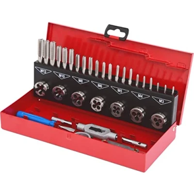 Afbeelding van KS TOOLS 331.0632 Speelset voor tappen en vijvers met rode opbergkoffer van roestvrij staal mechanische bekleding auto 32 delig grijs