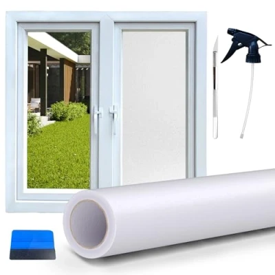 Afbeelding van Perfect Cover Anti inkijk Raamfolie 90cm x 200 cm Melkglasfolie Statisch Met Rakel Mesje Blokkeert UV stralen
