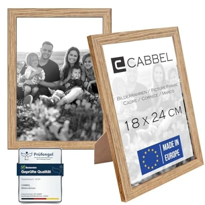 Afbeelding van CABBEL Set van 2 fotolijsten, stevige mdf houten lijst onbreekbaar plexiglas, om op te hangen, ideaal voor foto&#039;s/afbeeldingen/collage, eikenhout, zwart, 18 x 24 cm