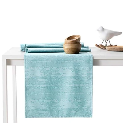 Afbeelding van AmeliaHome Tafelloper 40 x 140 cm, lotuseffect, waterafstotend, slangenhuid, lichtblauw, Vesta