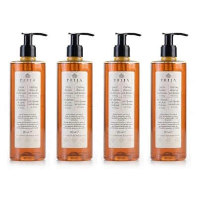Afbeelding van Prija Ginseng Douchegel Shampoo 4 x 380 ml + gel pump, dermatologisch getest, minimaliseer allergieën zonder parabenen, veganistisch en siliconen op natuurlijke basis