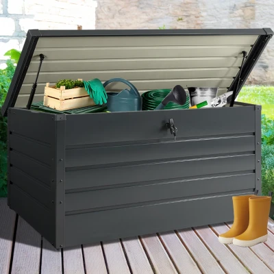 Image de Coffre de rangement métal verrouillable gris anthracite pour jardin 810L