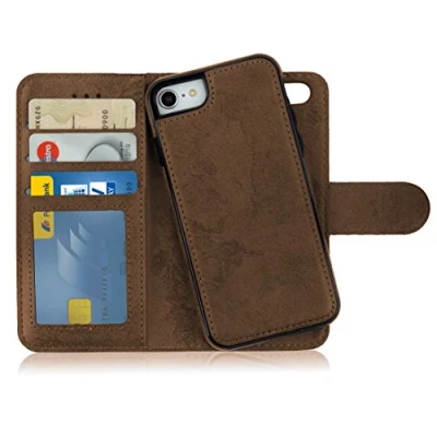 Afbeelding van MyGadget Flip Case voor iPhone SE 2022 2020 7 8 afneembare magnetische PU leren standaard beschermhoes portemonnee Book Cover bruin