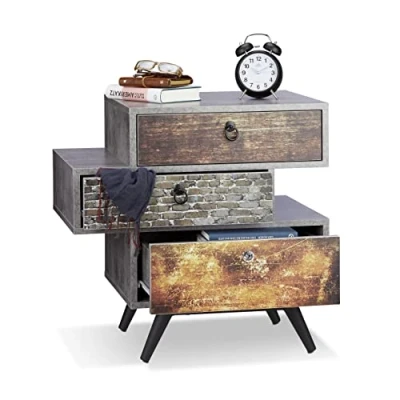 Afbeelding van Relaxdays vintage ladekast 3 lades retro beton look dressoir Shabby commode
