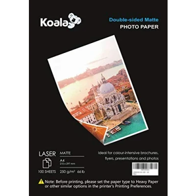 Afbeelding van KOALA Dubbelzijdig mat fotopapier voor laserprinters, A4, 250 g/m², 100 vellen. Geschikt het afdrukken van foto&#039;s, brochures, certificaten, boekjes, flyers, kalenders, kaarten