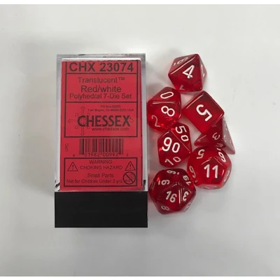 Afbeelding van Chessex Translucent Red/white Polydice Dobbelsteen Set (7 stuks)
