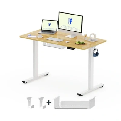 Afbeelding van FLEXISPOT EG1 staand bureau 120x60x (73 123) cm, 2 traps in hoogte verstelbaar elektrisch met enkele motor, thuiskantoor, paneel knoppen (wit frame+esdoornblad)