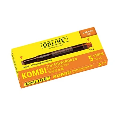 Afbeelding van ONLINE 5 x inktvullingen voor vulpen, compatibel met LAMY, Pelikan enz., oranje inkt, universele inktpatronen vulpen en patroonroller, niet uitwisbaar