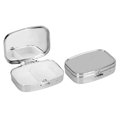Afbeelding van kwmobile Pillendoos met 2 vakken Set van 2x Roestvrij Staal Pillendoosje Organizer Voor Tabletten en Pillen in zilver