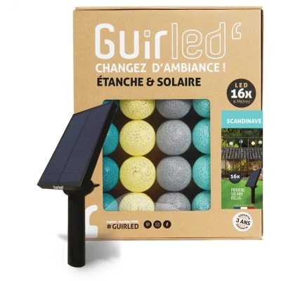 Afbeelding van Guirled Buitenslinger met lichtballen, led guinguette, waterdicht IP55, zeer efficiënt zonnepaneel, automatisch aan/uit, 16 bollen, 3 m, Scandinavisch