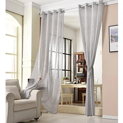 Afbeelding van Rootz Transparant Linnenlook Gordijn Draperie Raambekleding Paneel Schaduw Lichtgrijs 140x245cm