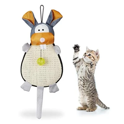 Afbeelding van Relaxdays krabplank krabpaal kat muur kattenspeelgoed belletje sisal krabmat